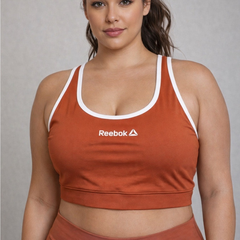 Reebok Rust-Orange Scoop Sports Bra with White Trim